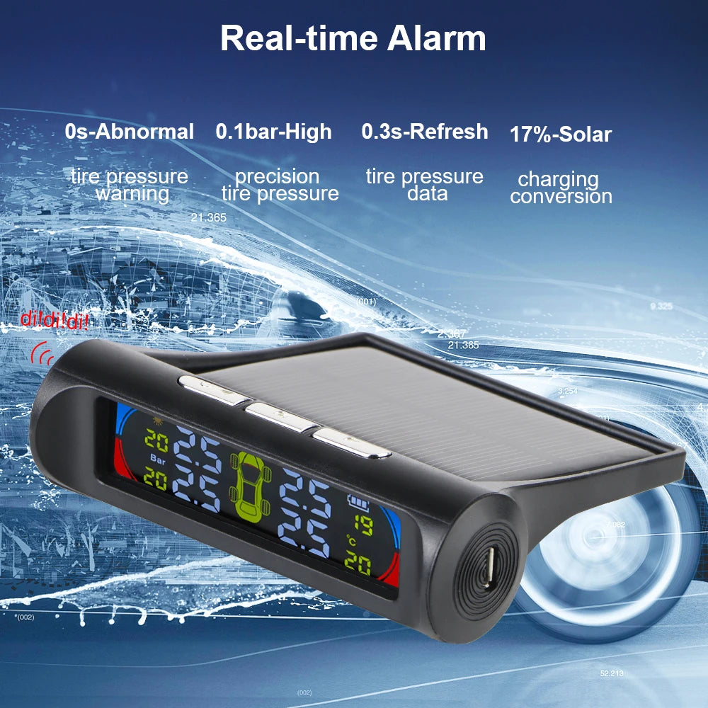 Solar TPMS Tire Pressure Monitoring System with External Sensors