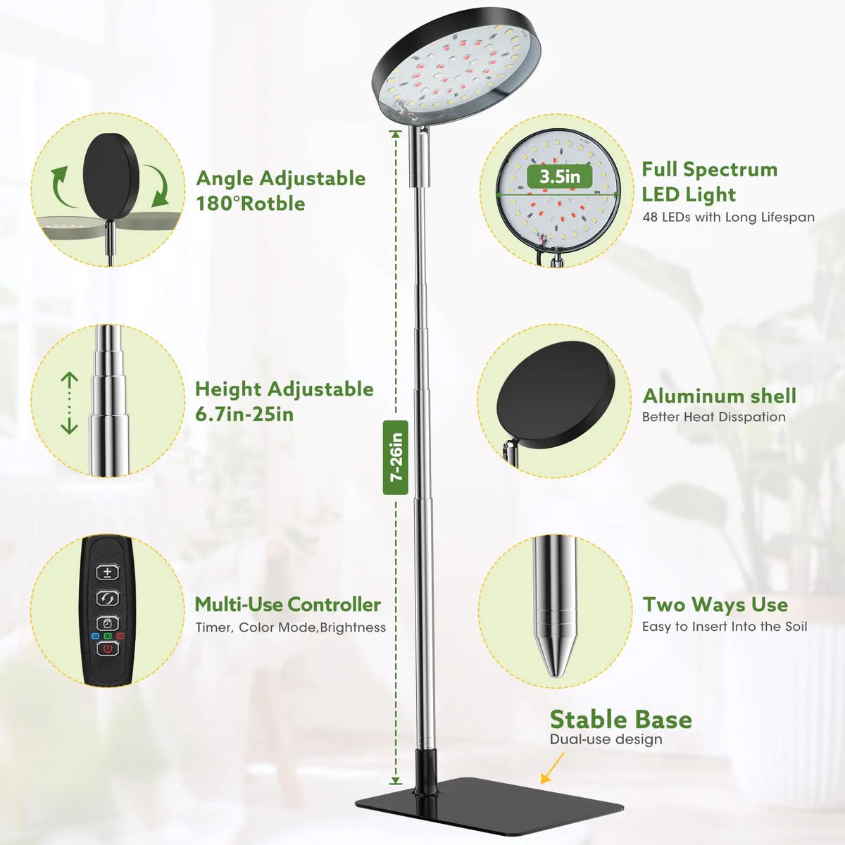 Adjustable USB Halo Plant Light, Base/Pack Options