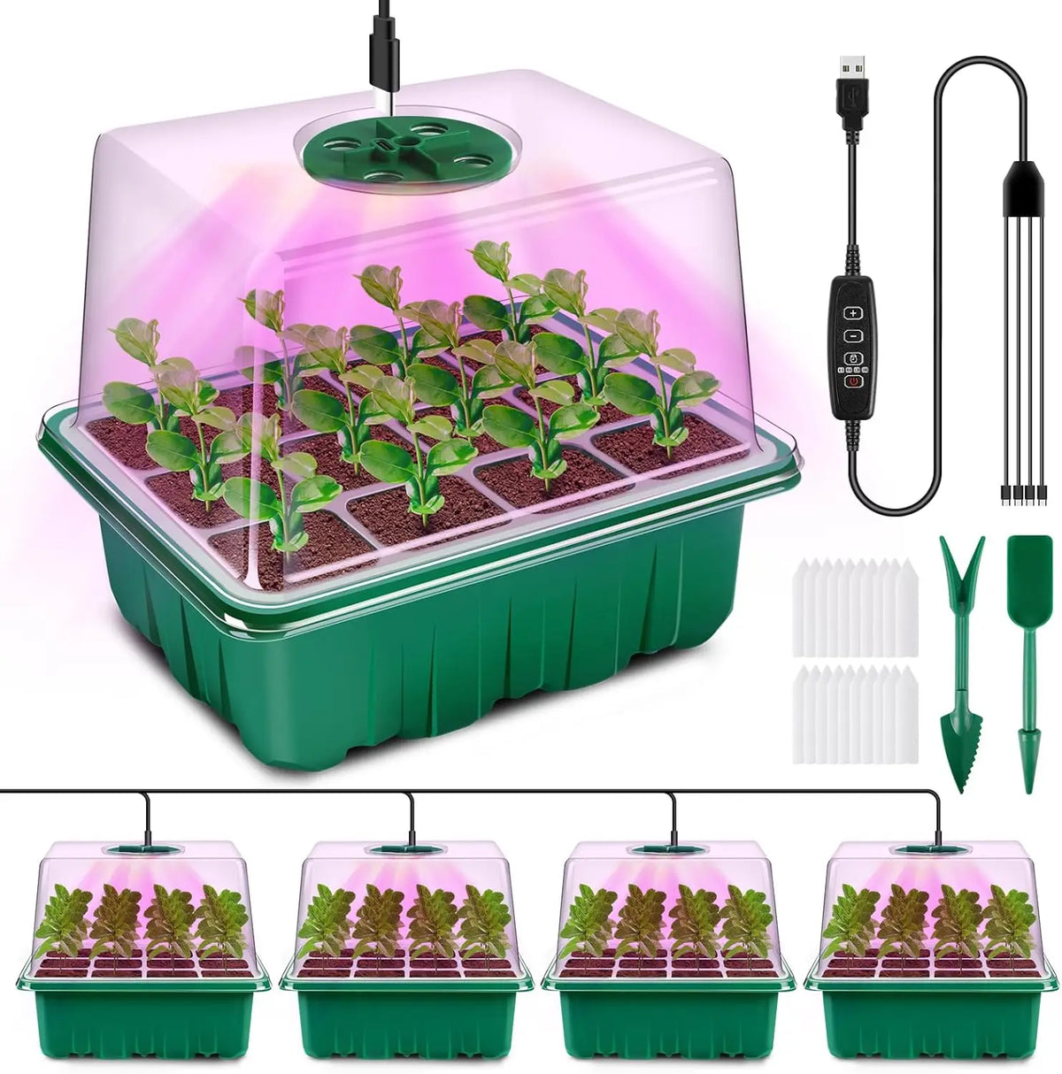 USB Seed-Starting Trays with LED Lights, Pack Options