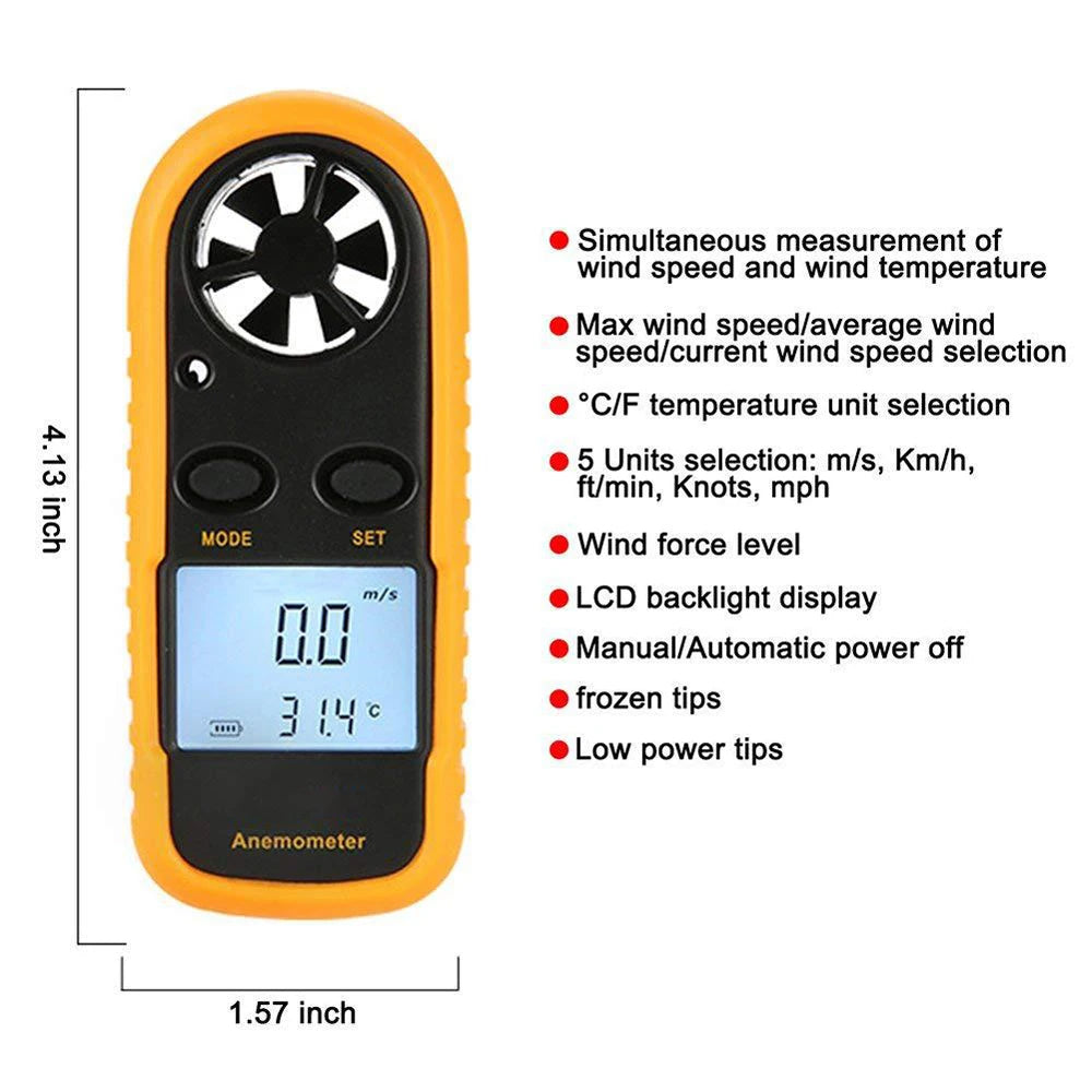 Pocket Digital Anemometer Mini Wind Speed Meter 0-30m/s Air Velocity Airflow with LCD Backlight