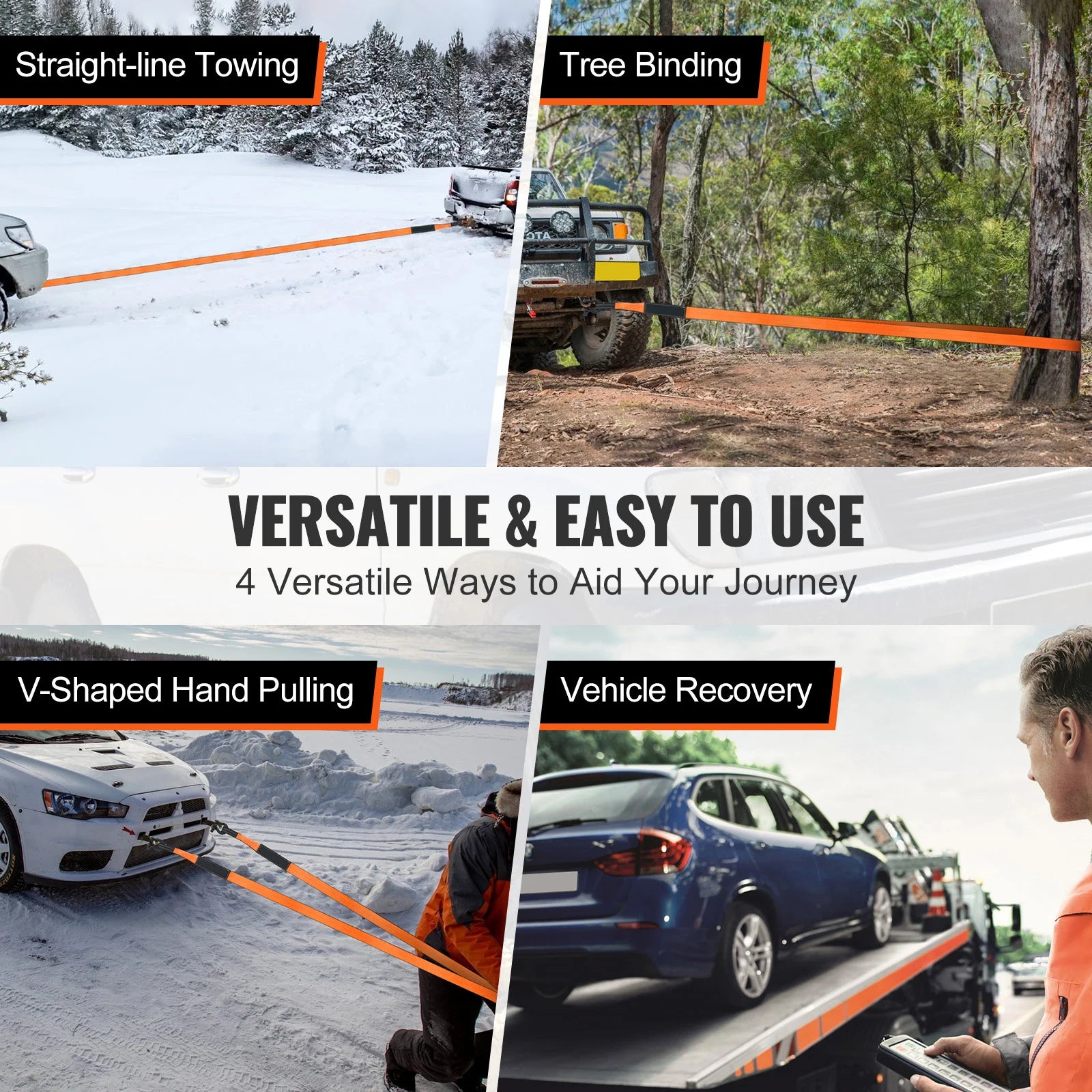 SucceBuy Off-Road Winch Recovery Kit with 3" x 30' Tow Strap & 2 D-Ring Shackles for ATVs Jeeps Off-Road Vehicles Trucks