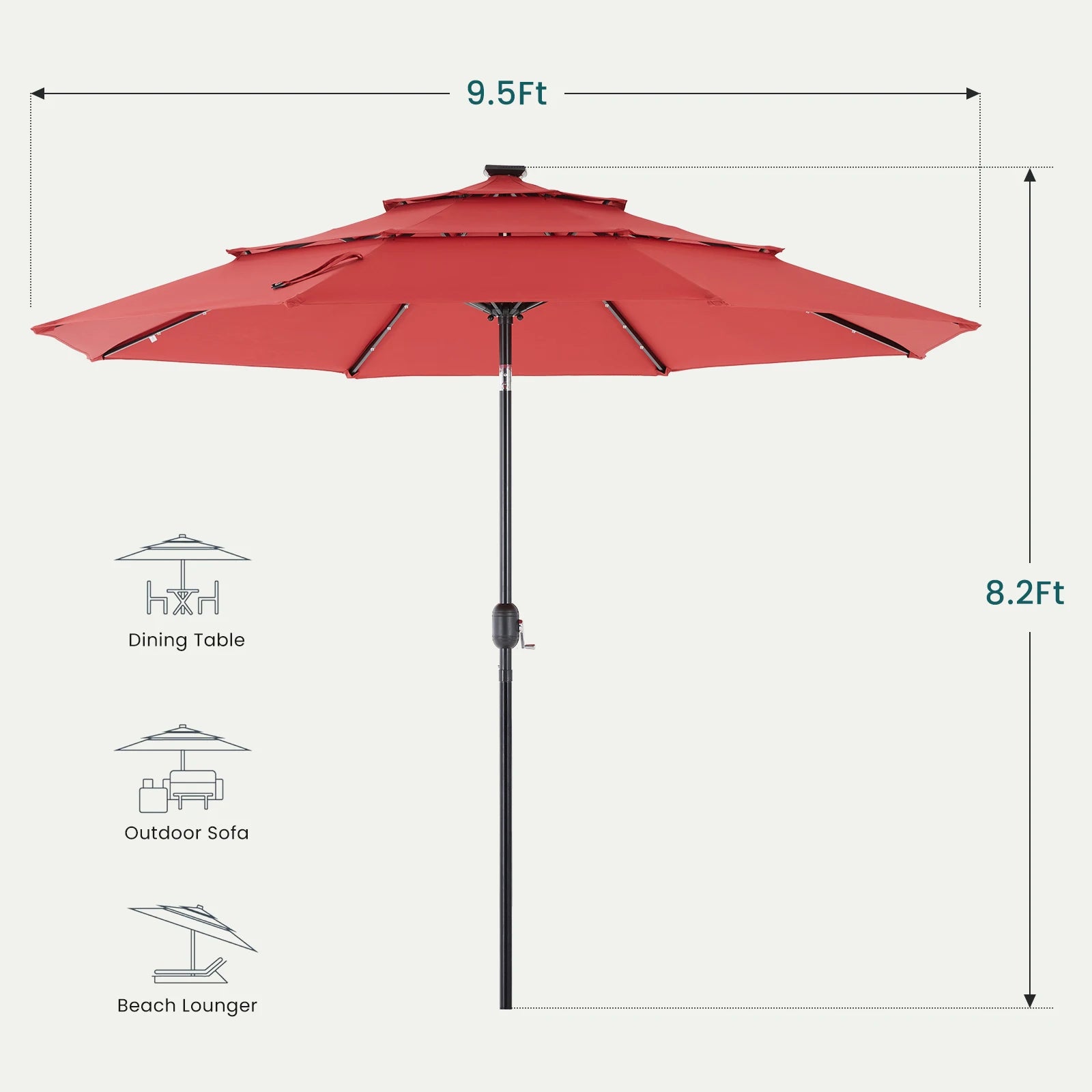 Ombrellone da patio a 3 livelli con 32 luci solari LED e sistema di inclinazione