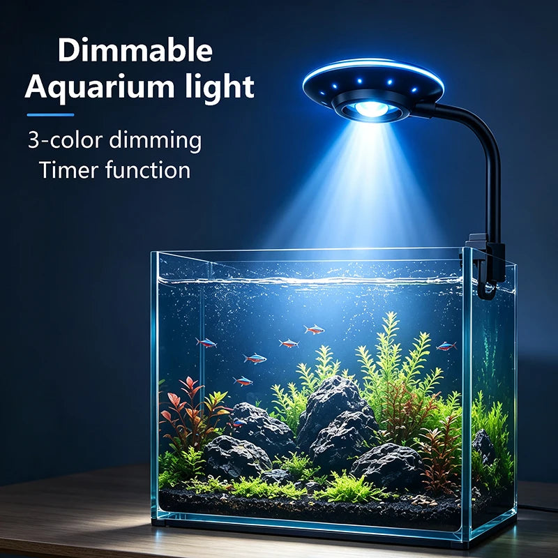 LED Aquarium Light 3-color Dimmable Spectrum Lamp Clip On Fish Tank Gooseneck Lights USB 5W Aquatic Plant Lighting Decor With Ti