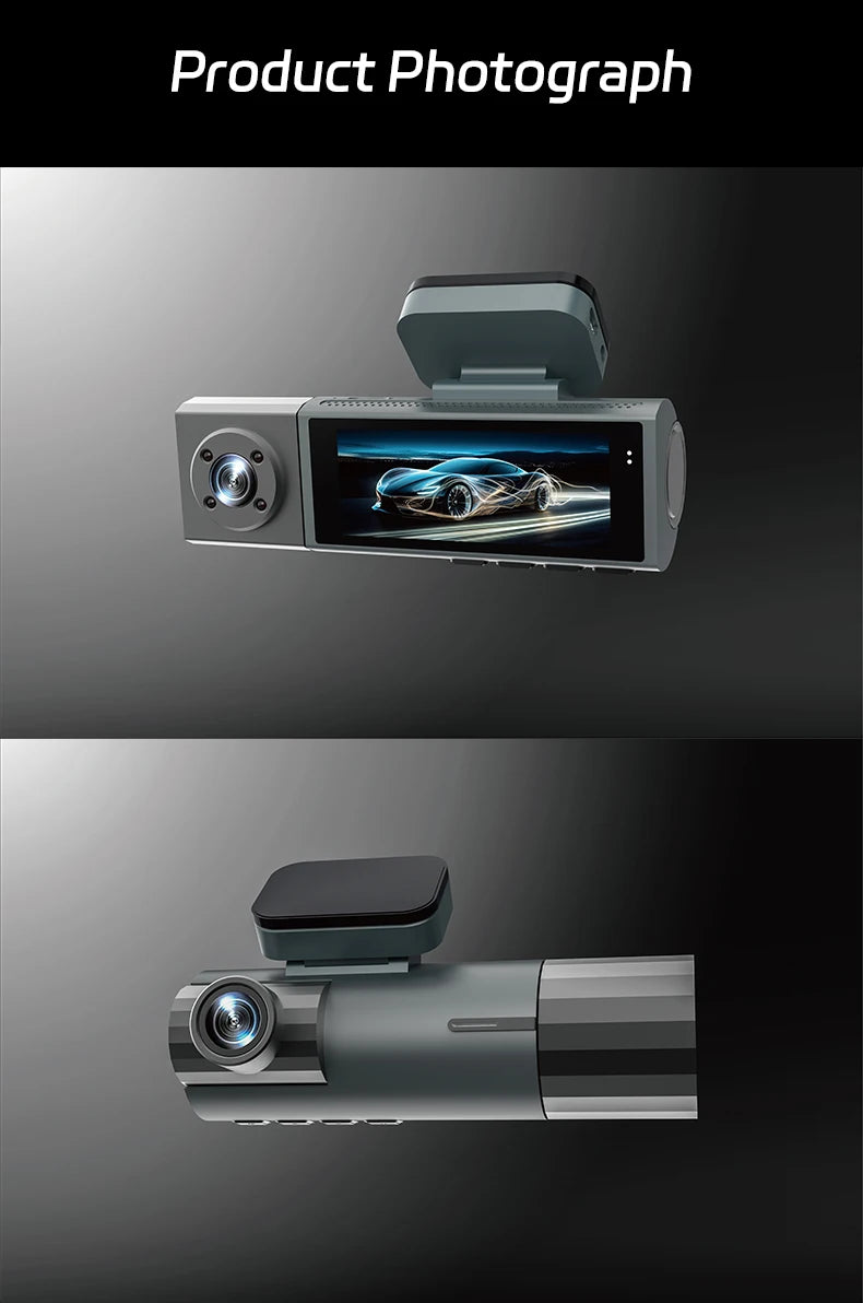 1080P 3-Way WiFi Dash Cam Front Inside Rear with Night Vision