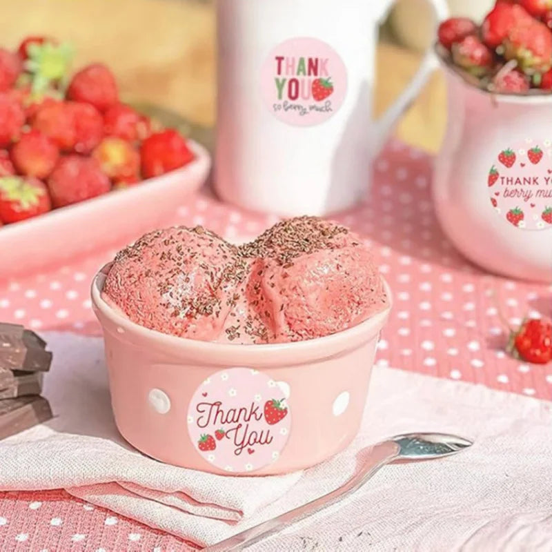 500pcs Strawberry Thank You Stickers,DIYAdhesive Labels Envelope Gift Sealing Stickers Birthday Party Cupcake Decoration Sticker