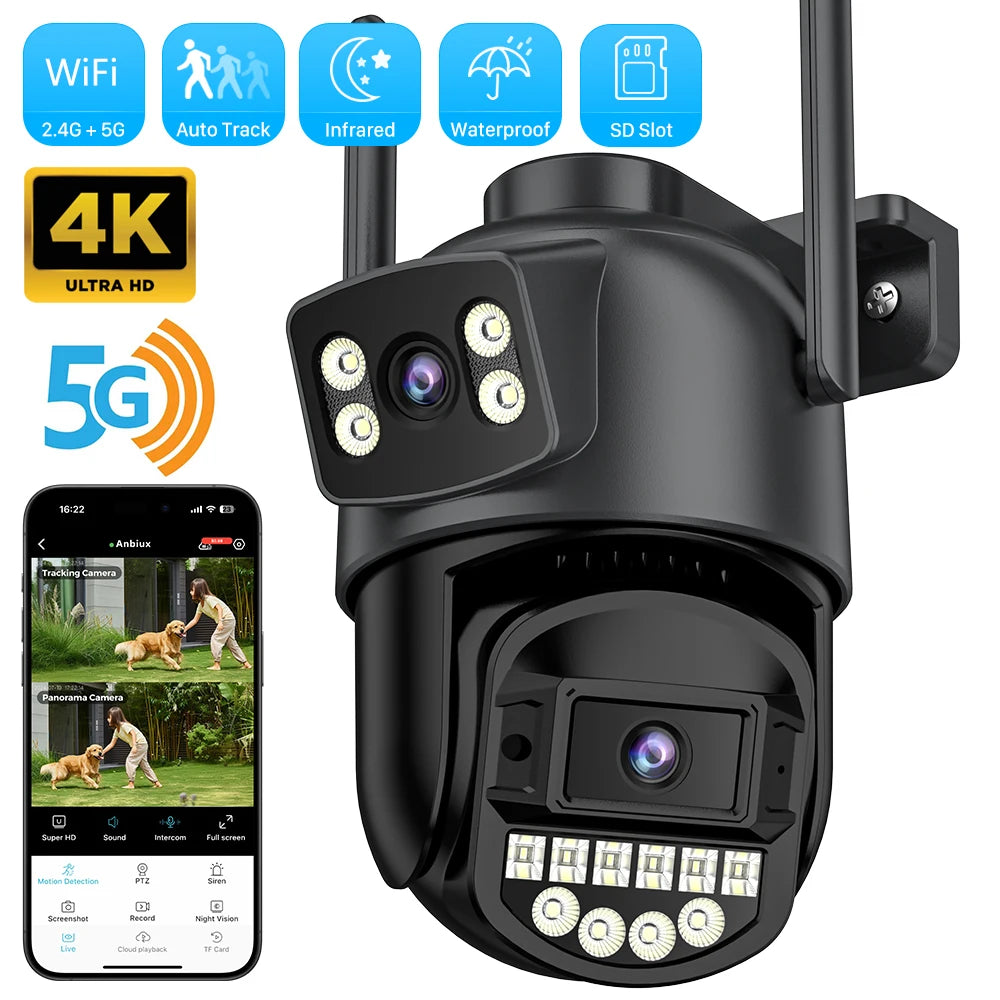 5K 10MP HD Wifi PTZ Camera Outdoor 8MP Dual Lens Dual Screen AI Auto Tracking IP Camera CCTV Audio Video Surveillance P2P O-KAM