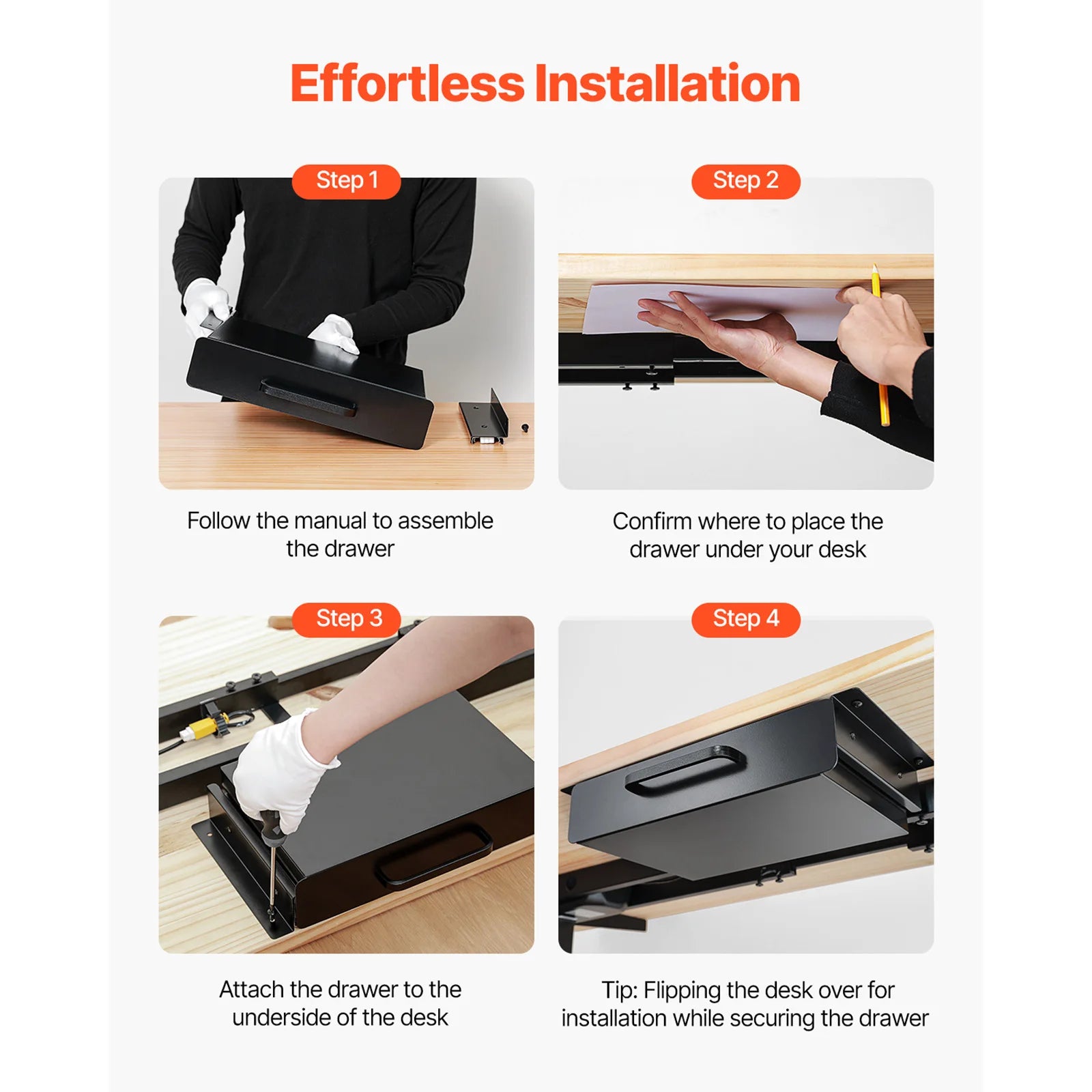 Under Desk Pull-Out Drawer Organizer with Smooth Slide Storage