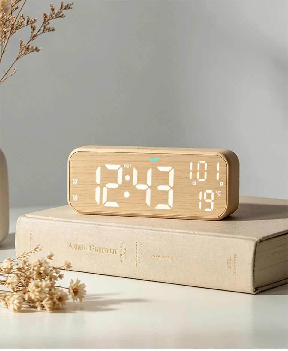 Wood-Style Digital Dual Alarm Clock