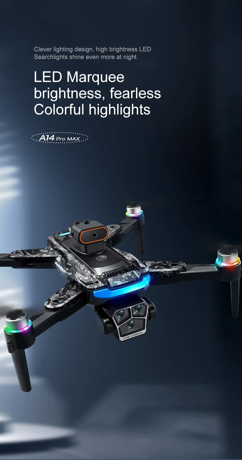 For Genuine A14 Pro Max GPS Brushless 8K Three Camera Obstacle Avoidance Foldable Quadcopter RC with screen Distance Drone Toys