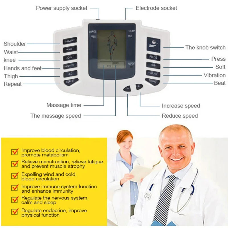 Dubbelkanalig TENS-pulsmassageapparat för kroppen med EMS-muskelstimulering