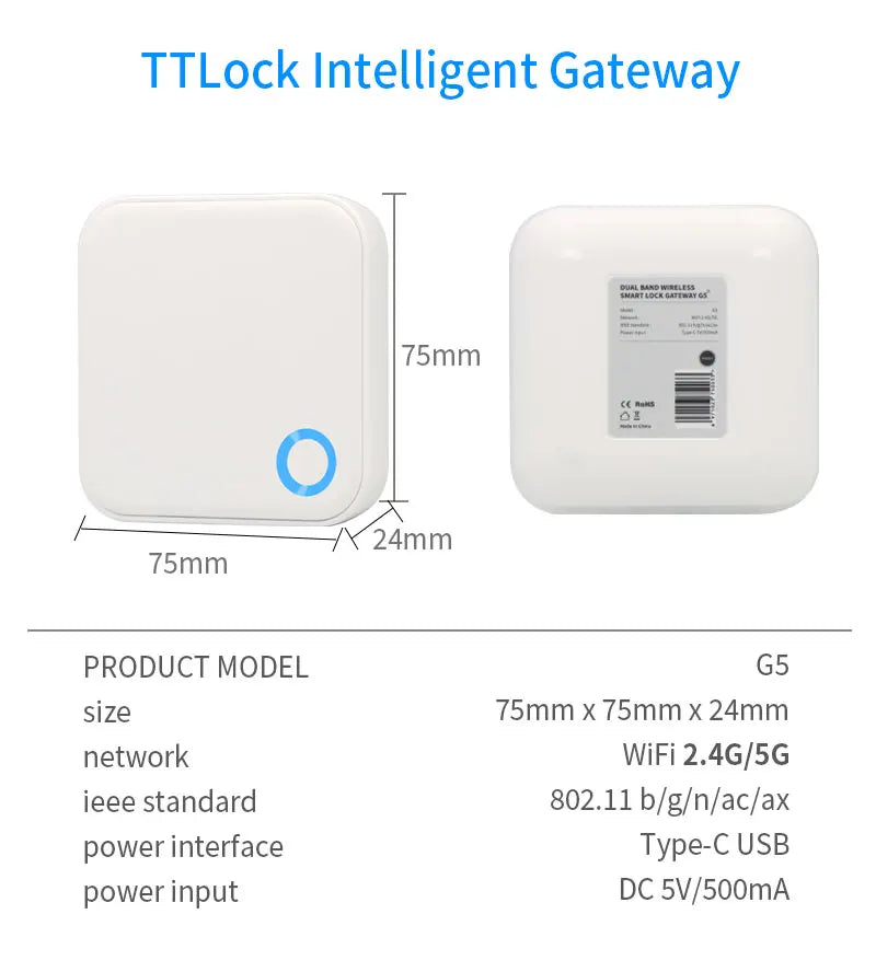 G2 G5 G6 TTlock Gateway Can Connect to 5G WiFi TTLock Or TTHotel APP G5 WiFi Gateway 2.4G&5G WiFi For Remote Control Smart Lock