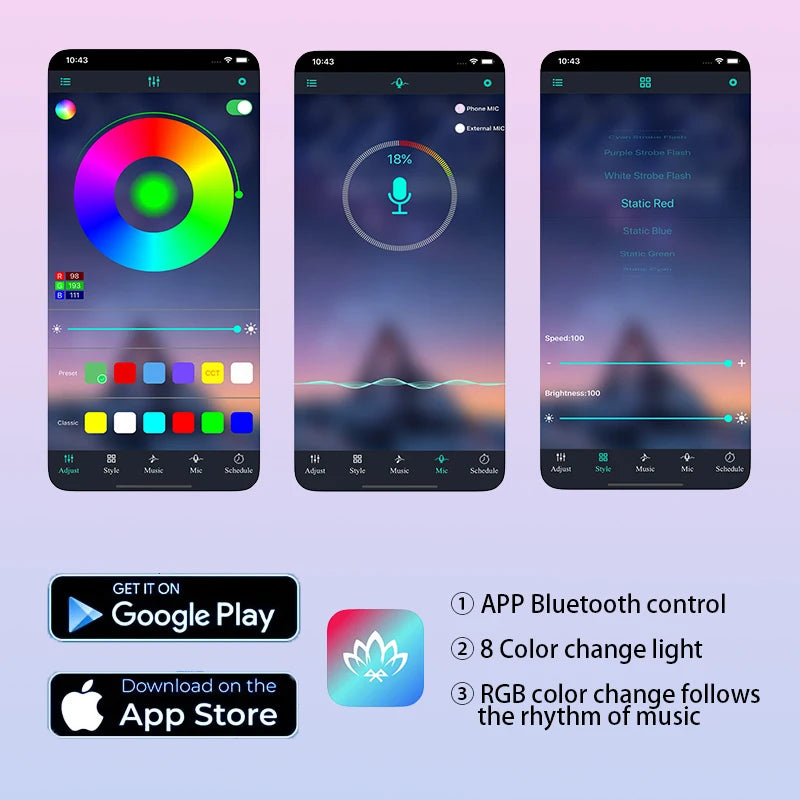 Four-Piece RGB Car Interior Light Set with App Control