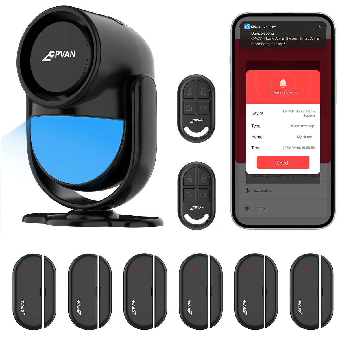 CPVAN Smart RV Alarm System With remote control and door sensor wireless WIFI Tuya Motion sensor Alarm 120dB motion detector