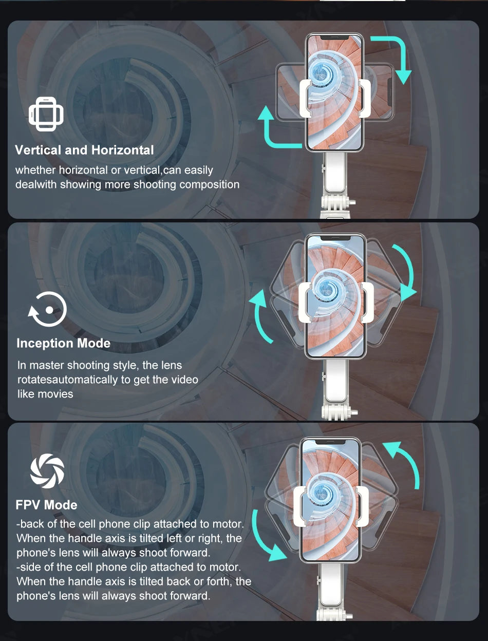 AXNEN A10 Handheld Gimbal Smartphone Stabilizer with Fill Light Extension Rod Remote Cellphone Selfie Stick for iPhone Samsung