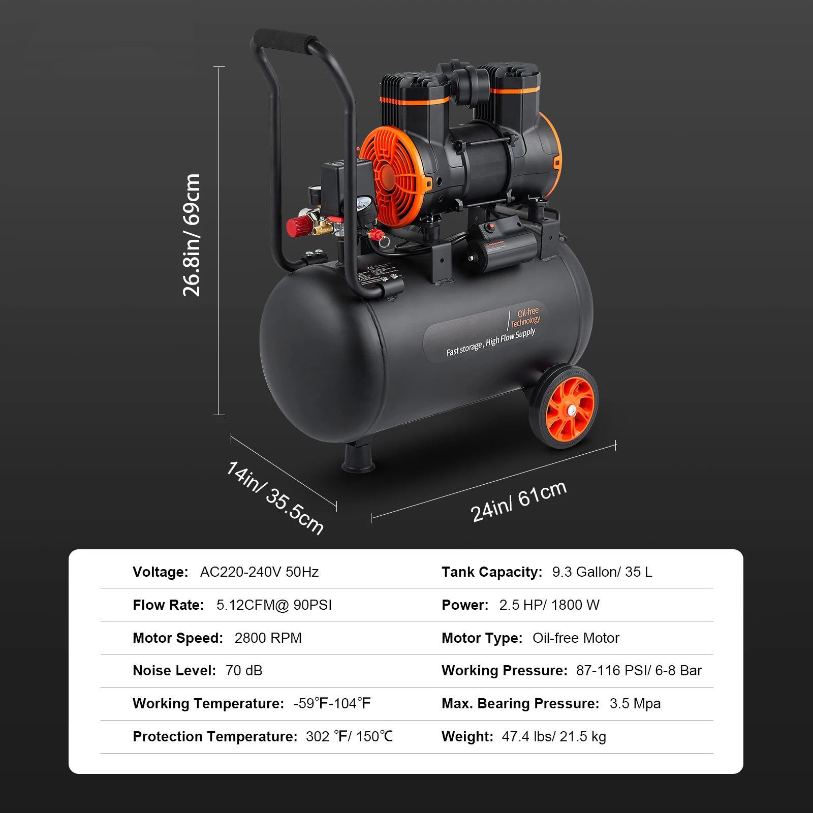 Quiet Oil-Free Portable Air Compressor Pump