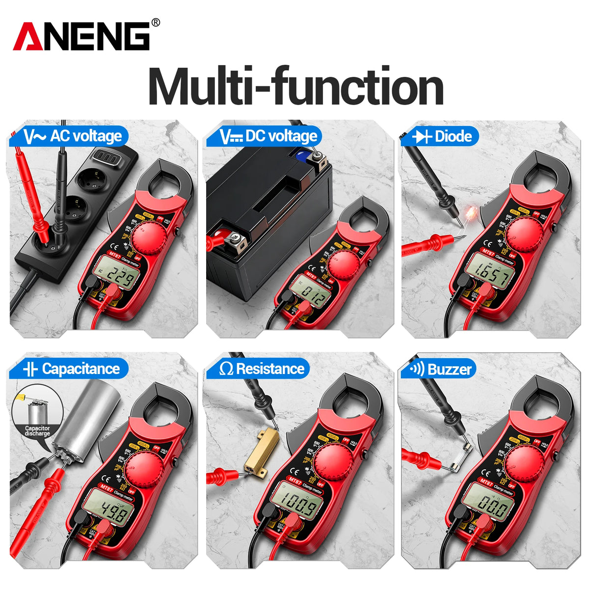 ANENG MT87 Clamp Meter, 400 A AC, 1999 Counts, NCV and Data Hold