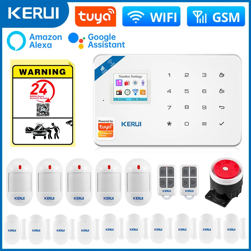 KERUI W181 Alarm System Secutrity Home WIFI GSM Alarm Tuya Smart Motion Detector Door Sensor Burglar IP Camera Work Alexa Google