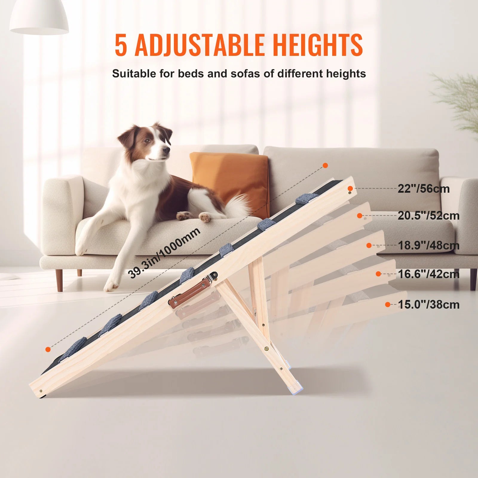 Rampa para perros SucceBuy, plegable, antideslizante, alta, ajustable, de madera, rampa para mascotas, eliminable, para perros pequeños y mayores, escaleras para sofá, automóvil, cama.