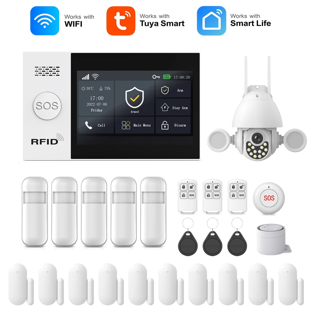Tuya Smart Life APP Compatible Wireless GSM Alarm System WiFi Burglar Detection Real-Time Alerts for Home Garage Office Shop