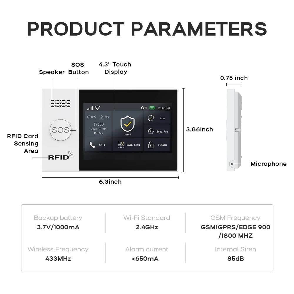 PGST Wireless Home Security Alarm System Work with Tuya 4G 2G GSM WIFI Smart Home 433MHz App Control With Alexa