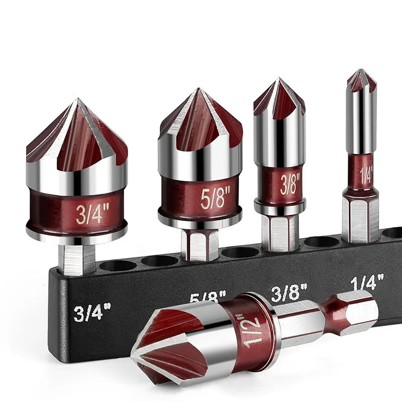 5Pcs Countersink Drill Bit Set With Drill Bit 82-Degree 5 Flutes Quick-Change Hex Shank Counter Sink Bits For Wood Metal Plastic