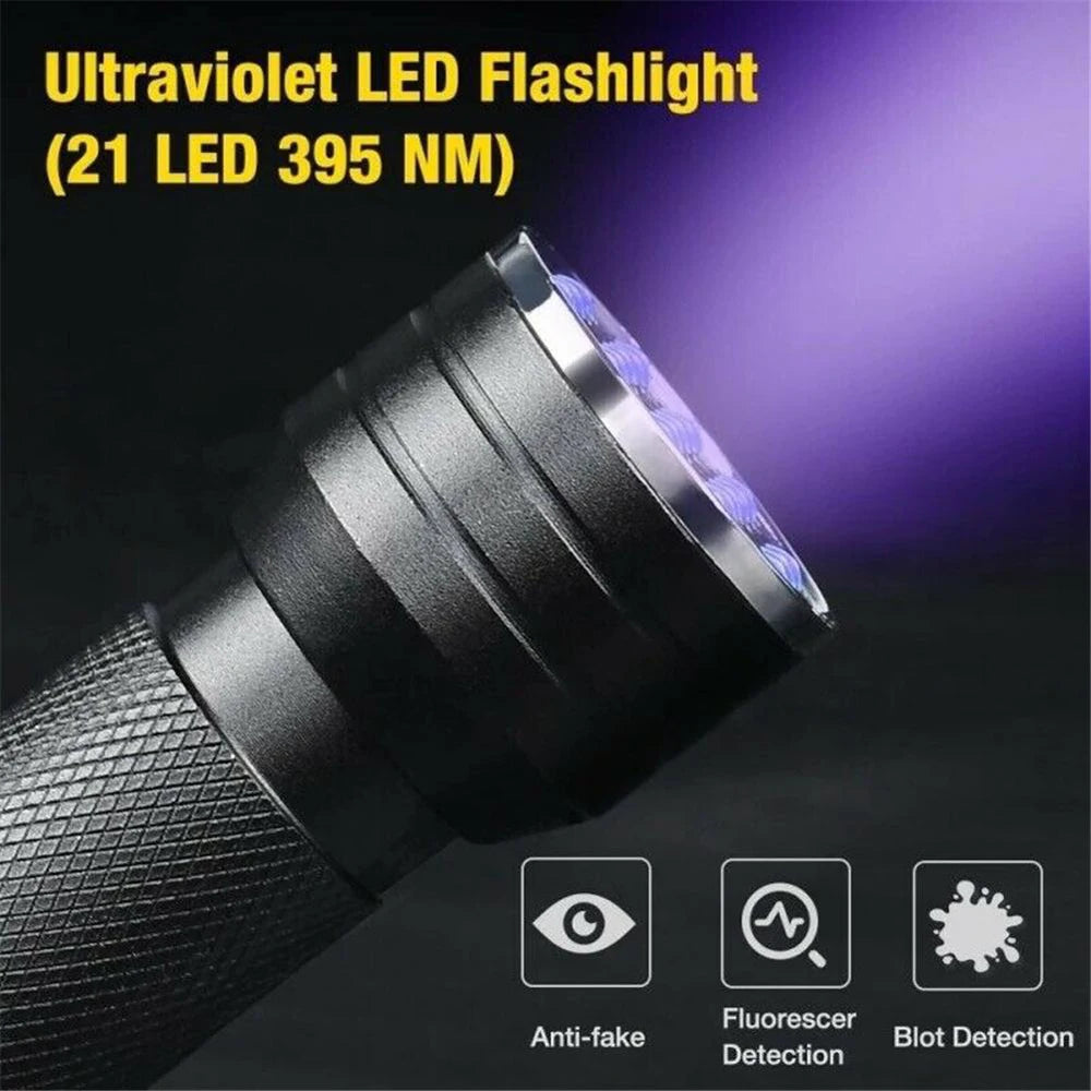 Portable 21 LED UV Ultraviolet Flashlight Blacklight 395NM Mini Torch Flash Lamp For Pet Urine Stains Black Light Flashlights