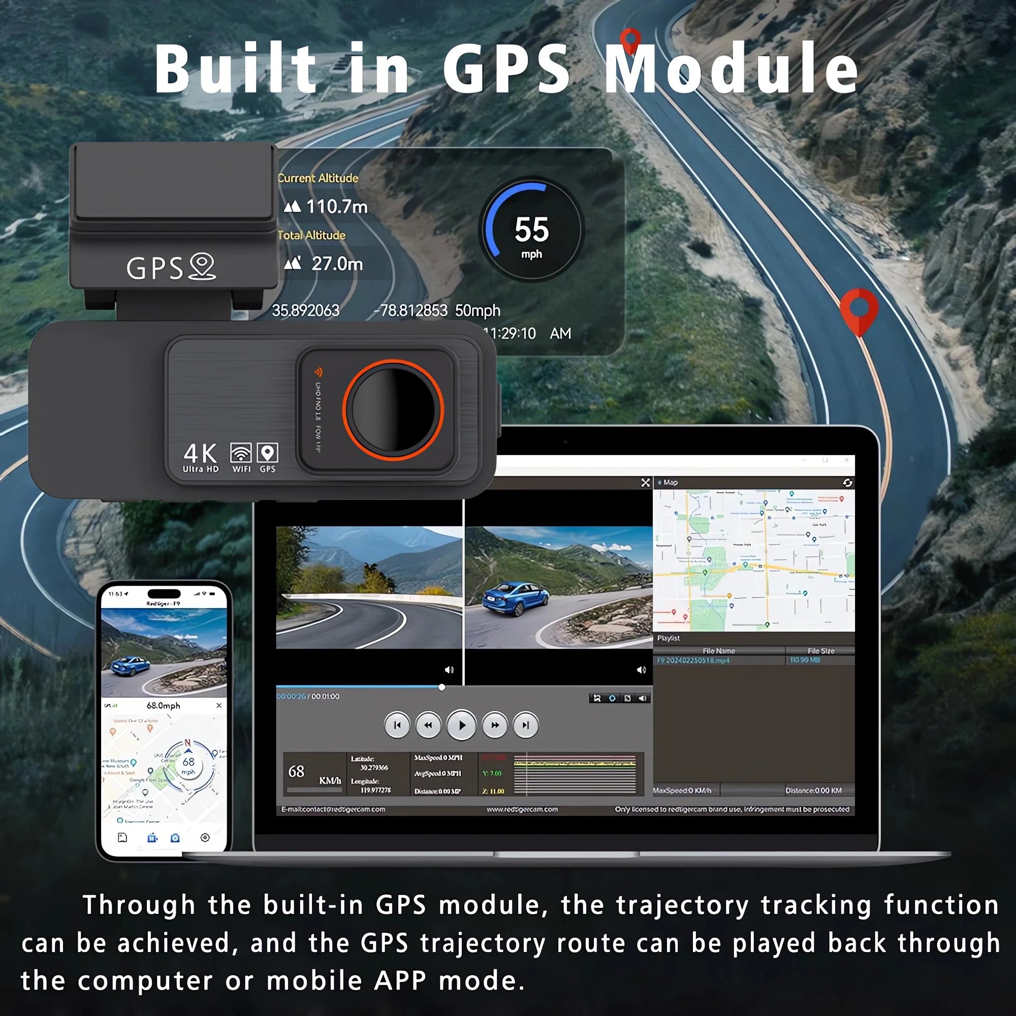 Dash Cam Dual Lens 4K UHD Recording Car Camera DVR Night Vision Video Recorder GPS Wi-Fi Room Black Box 2.5K Rear View Camera