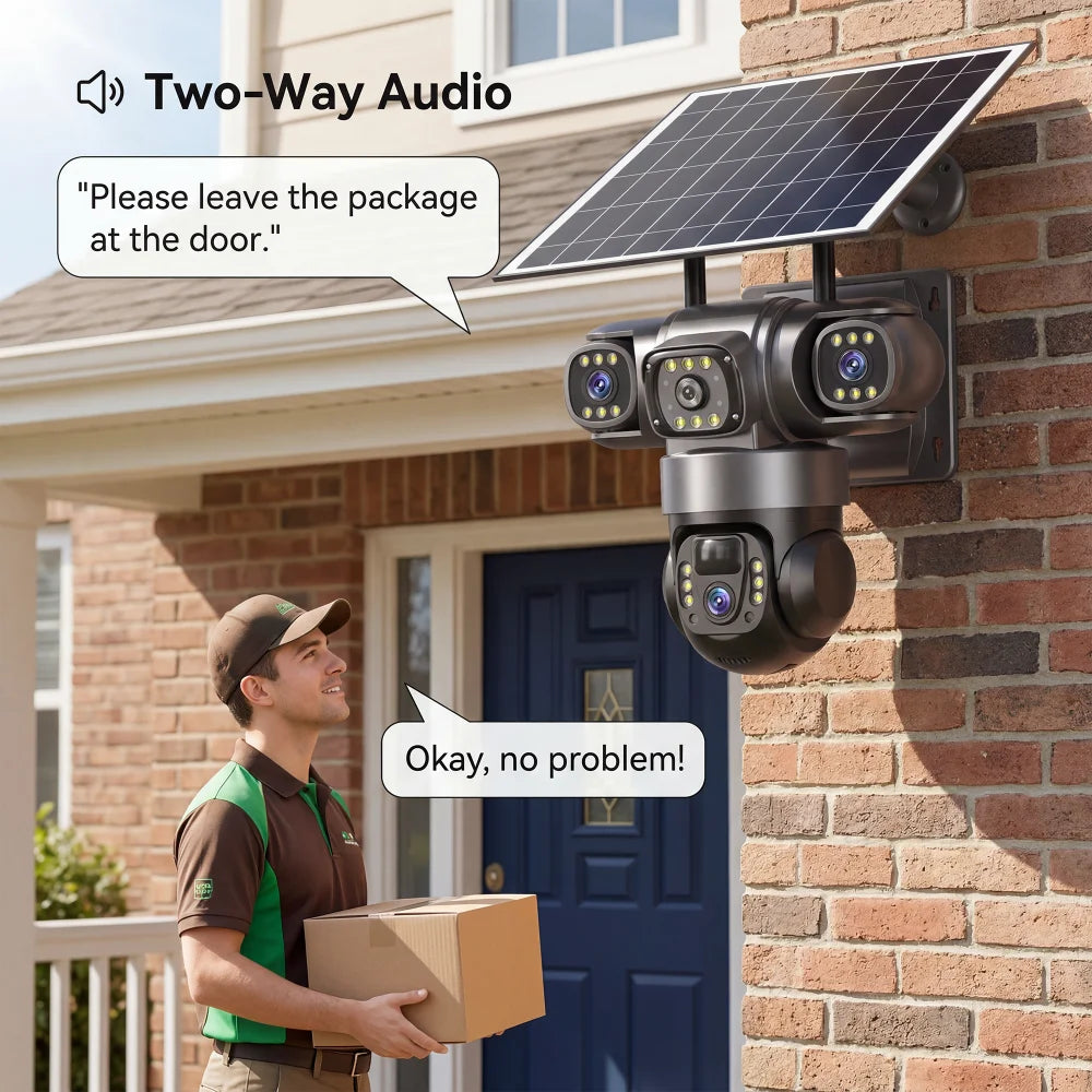 4G Solar Outdoor Security Camera with Triple Lens and PIR Detection