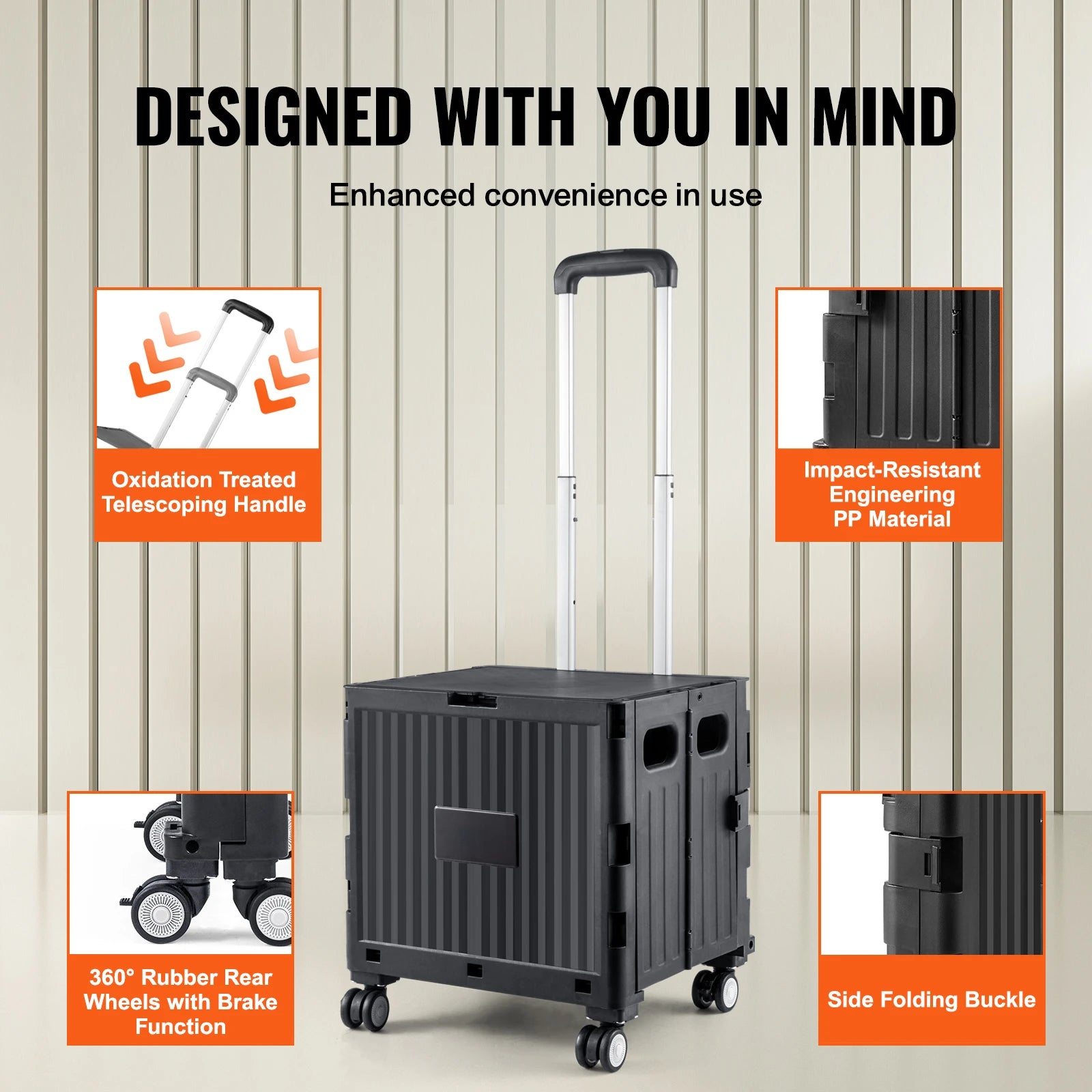 Foldable Utility Shopping Cart with Wheels & Telescopic Handle