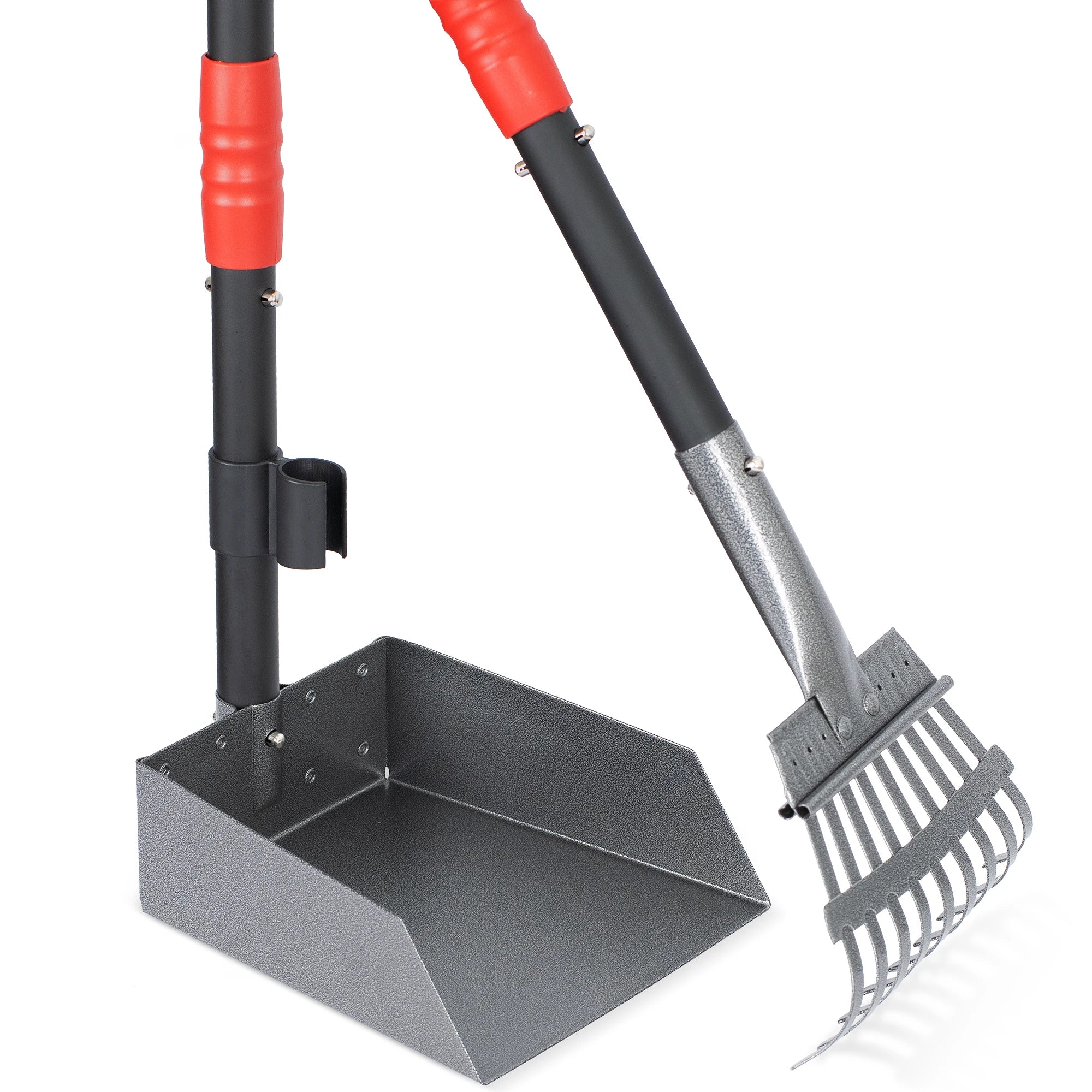 Dog Pooper Scooper Tray & Rake Set with Long Adjustable Handle