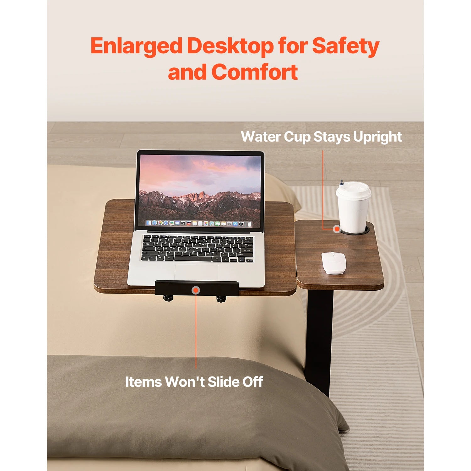 Adjustable Overbed Table with Wheels & Tilt Top for Bedside Work