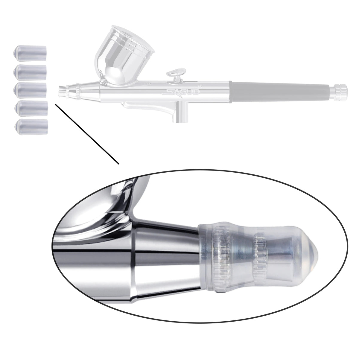 Kit de limpeza para aerógrafo, frasco de limpeza com suporte e escovas/agullhas de limpeza, escova de dupla extremidade, tampas de proteção para aerógrafo