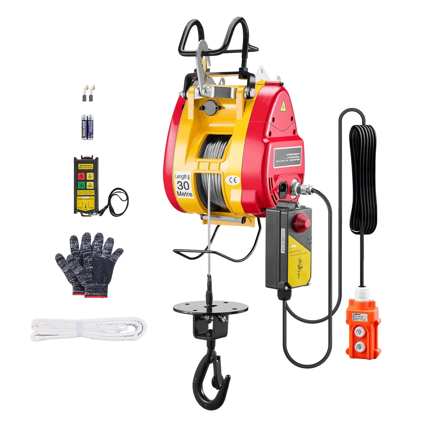 SucceBuy 2-in-1 Electric Hoist 1100 lbs 1800W Wired/Wireless Portable Power Winch 98 ft Lifting Height for Garage Factory Towing