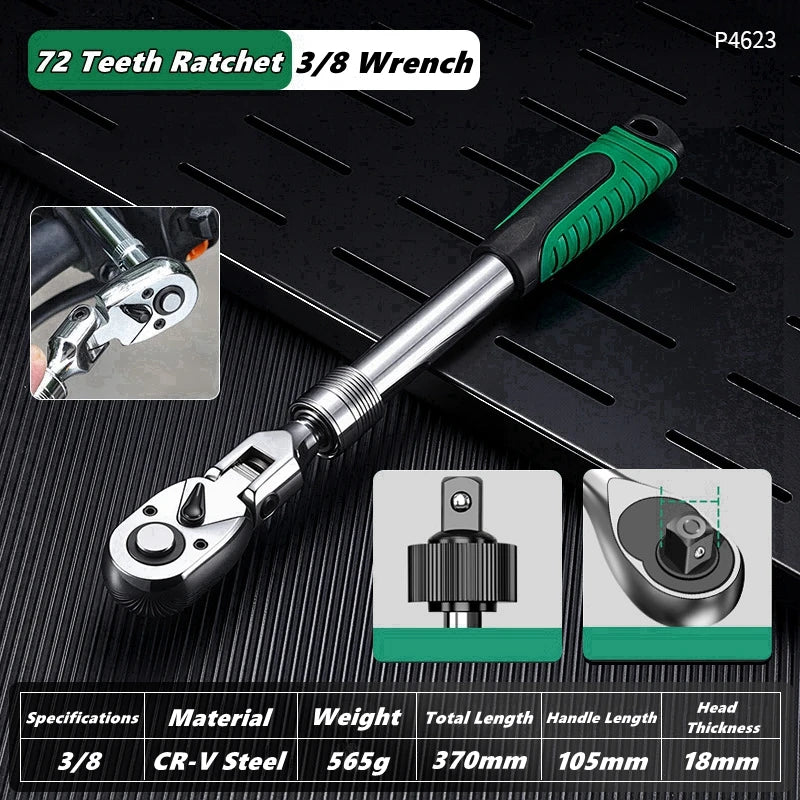 Drive Socket Drive Standard Ratchet Wrench , 1/4,3/8,1/2 Inch Flexible 72-Tooth Extendable Telescopic Socket Spanner Wrench