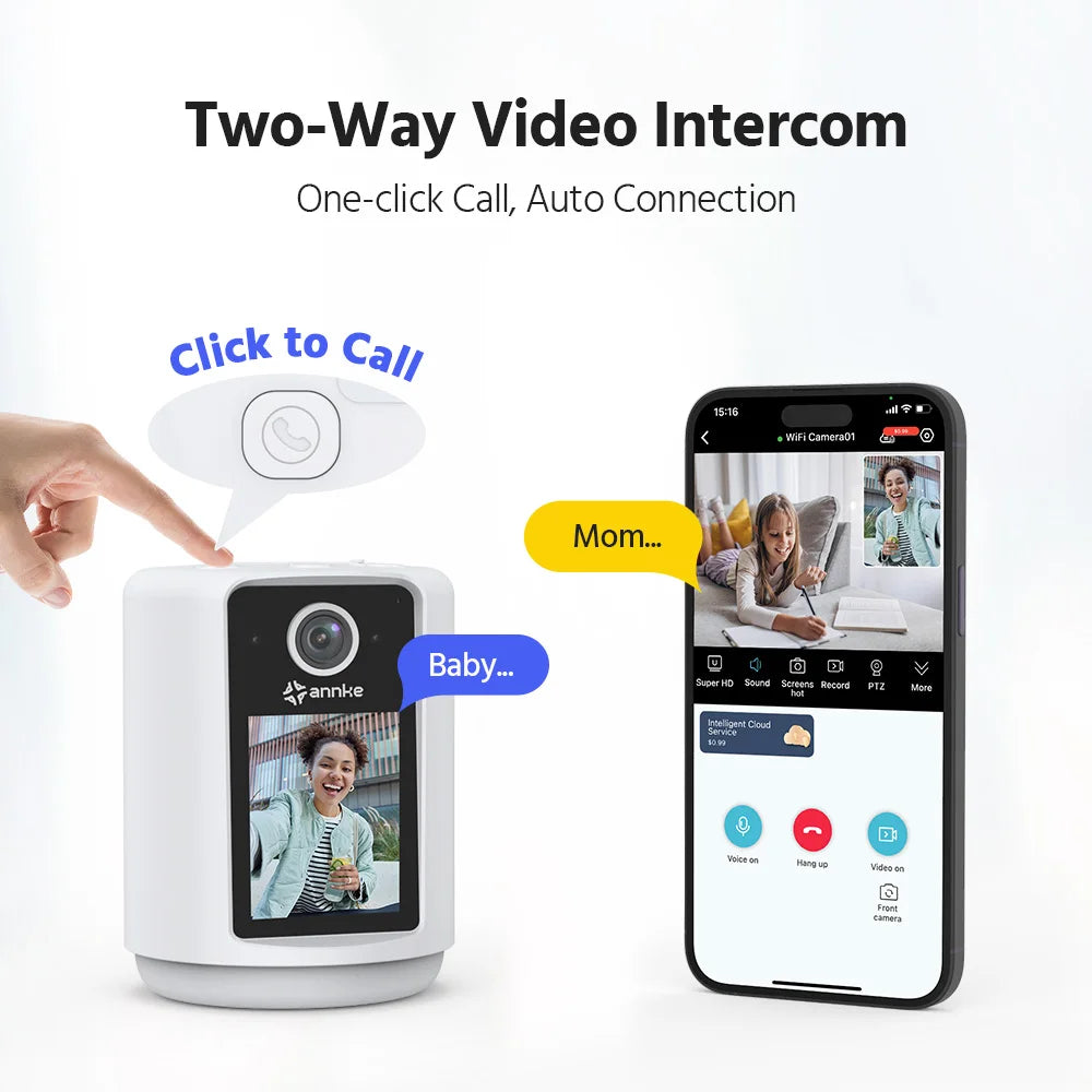 Smart Video Calling Camera with 2.4" IPS Screen and 320° Pan
