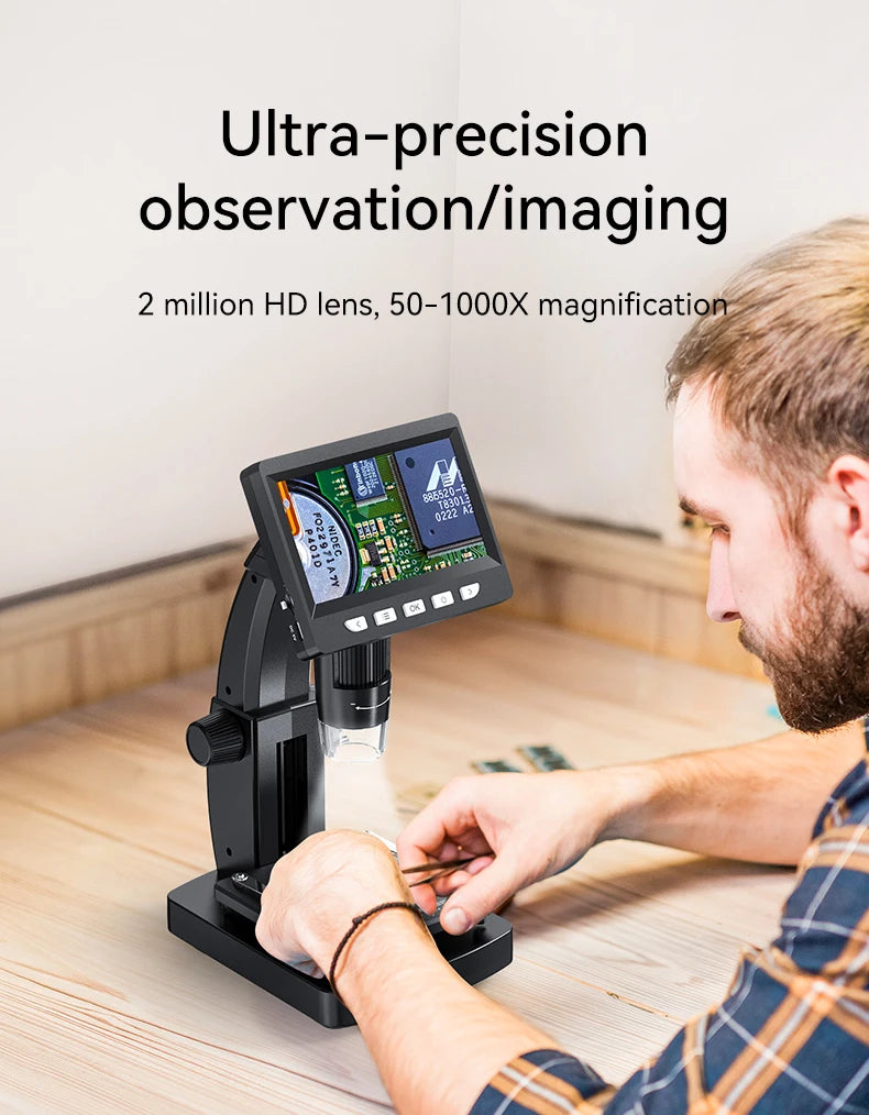 1000X 4.3" LCD Digital Microscope 1080P Coin Microscopio 8 LED Lights USB Magnifier Soldering Repair Video Microscope for Coin
