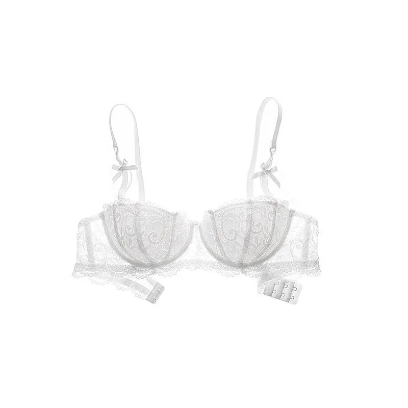 French Girl Lingerie Red Thin Hollowed Half Cup Bra Set Sexy Tushy Xmas Gift Her Desire Temptation Lace Hip Out Holiday Season