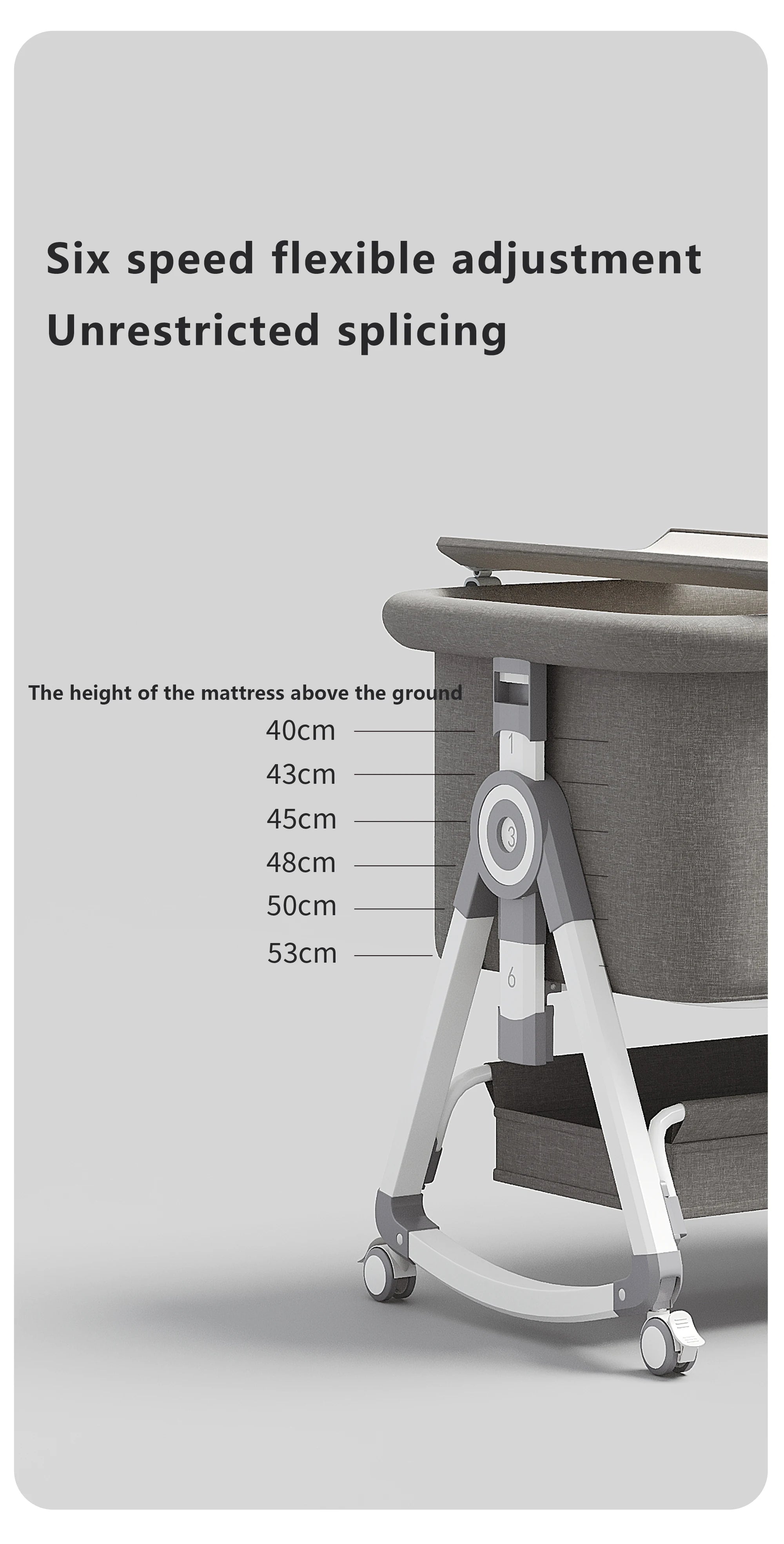 5-in-1 Baby Crib with Adjustable Height, Rocking Mode, Mosquito Net and Storage