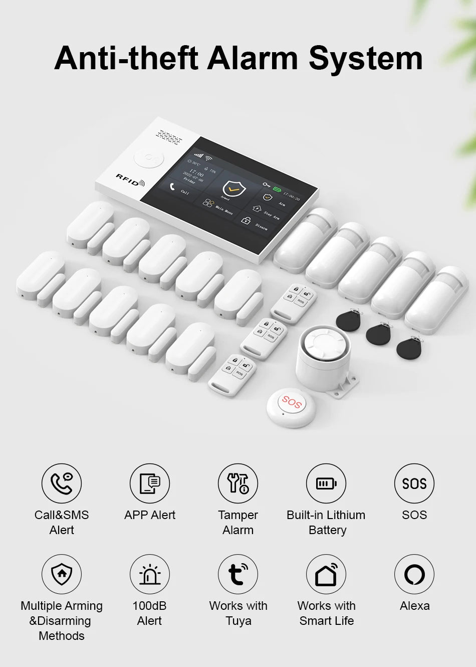 PGST Wireless Home Security Alarm System Work with Tuya 4G 2G GSM WIFI Smart Home 433MHz App Control With Alexa