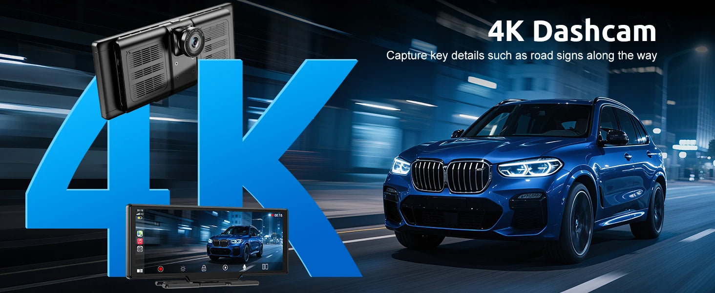 10.26" 4K Dash Cam Car Stereo with Wireless CarPlay