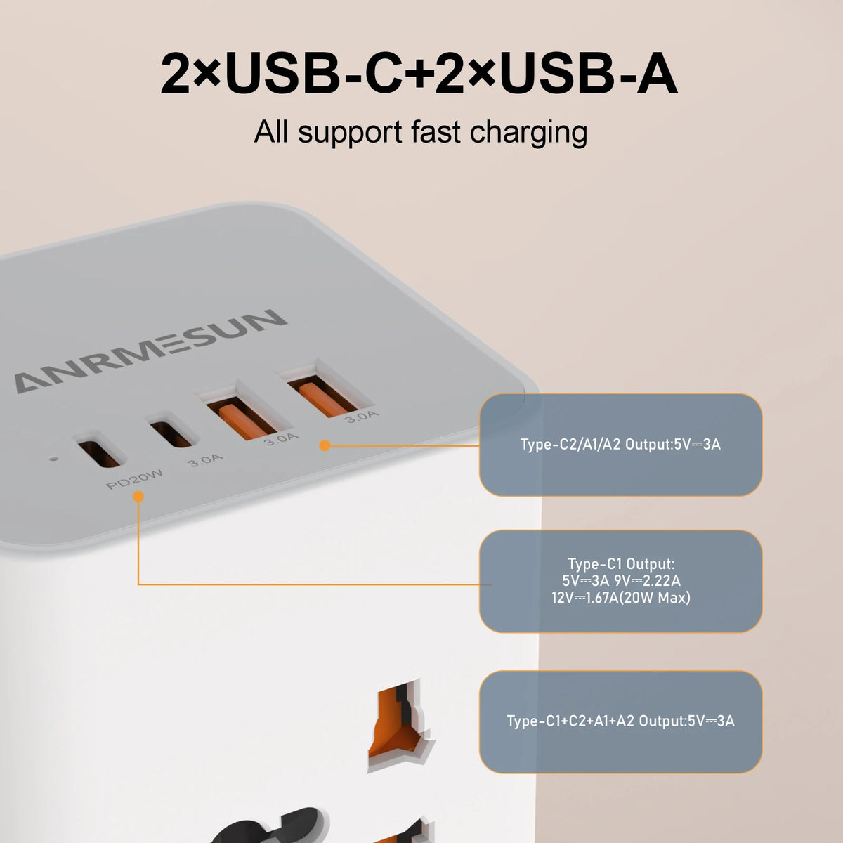 Tower Extension Power Strip with USB-C