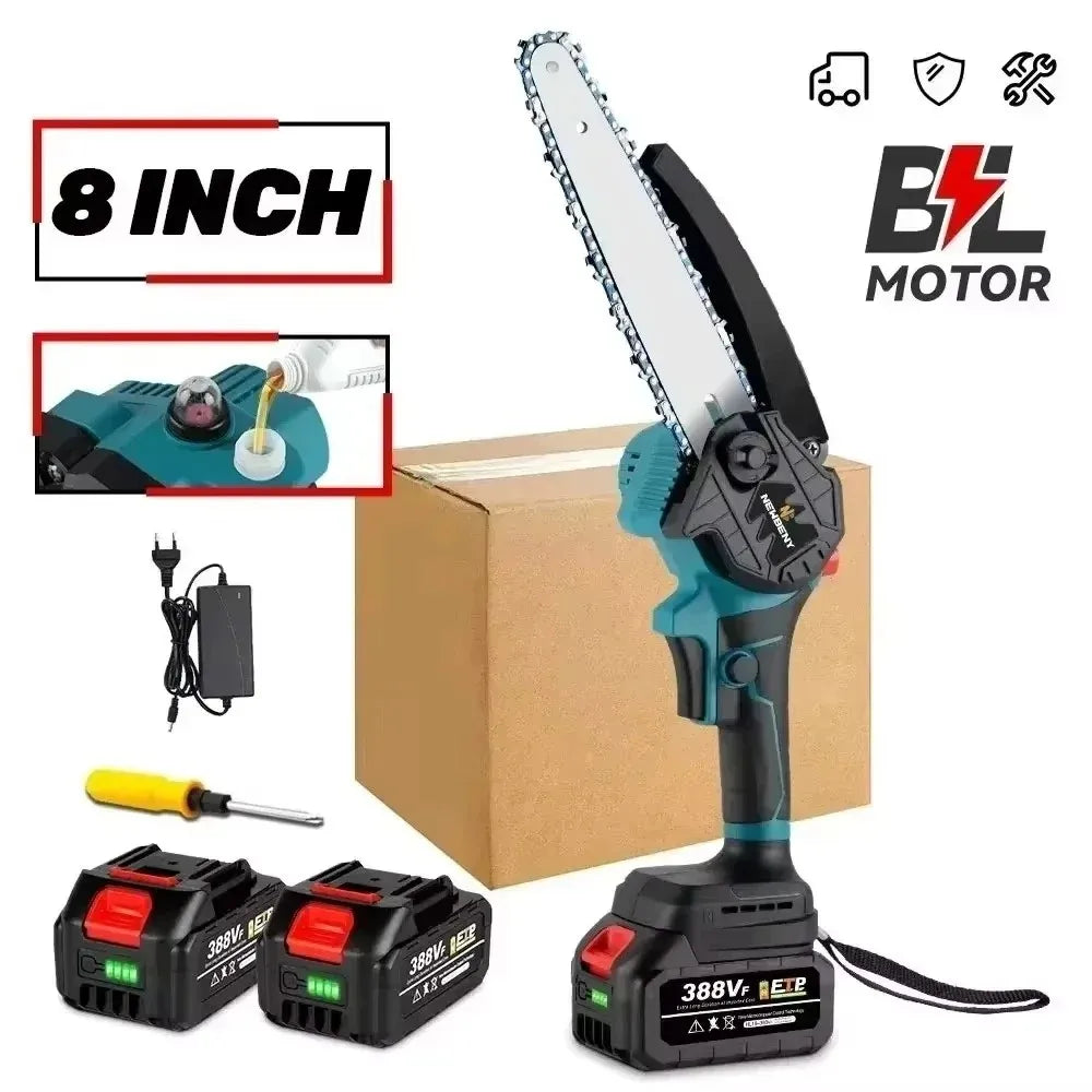 8 Inch Brushless Electric Saw Cordless Oiler Handheld Garden Wood Cutting Logging Chainsaw Power Tool For Makita 18V Battery Pin