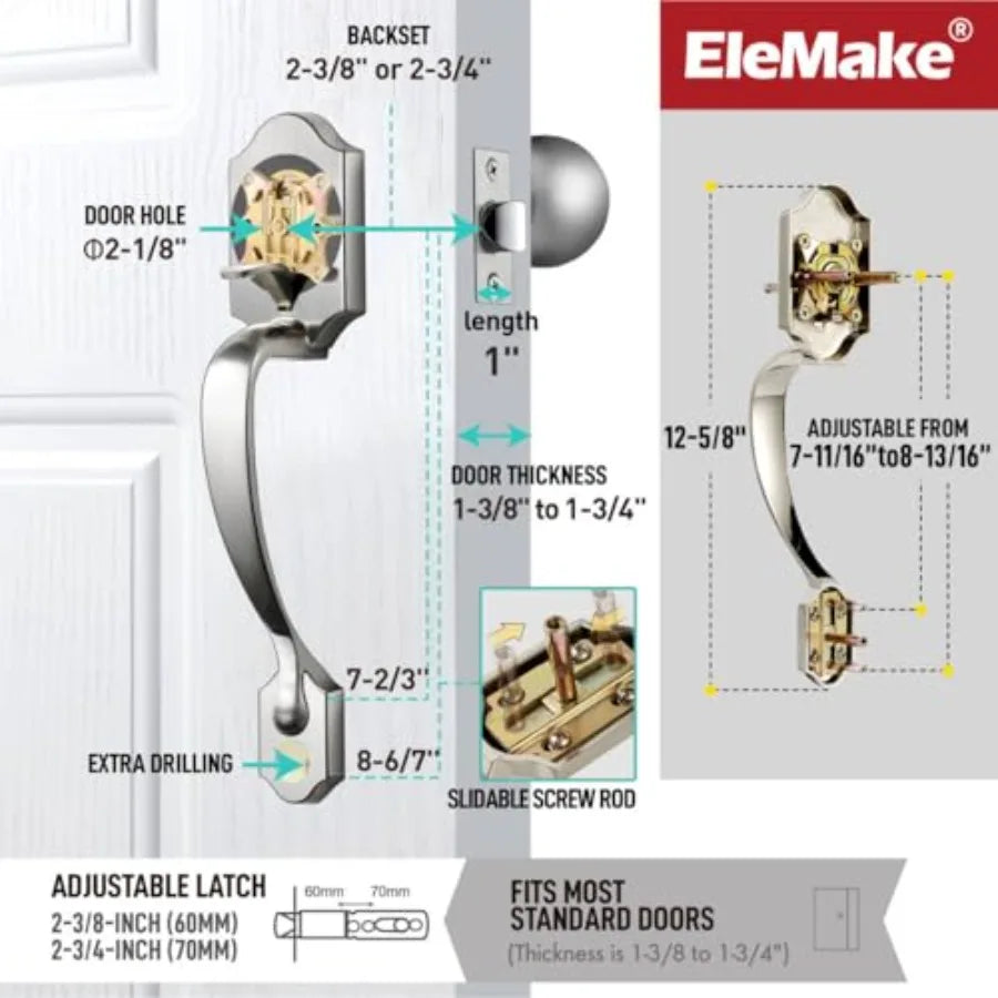 Front Door Handleset with Orbit Knob Satin Chrome Entry Handle