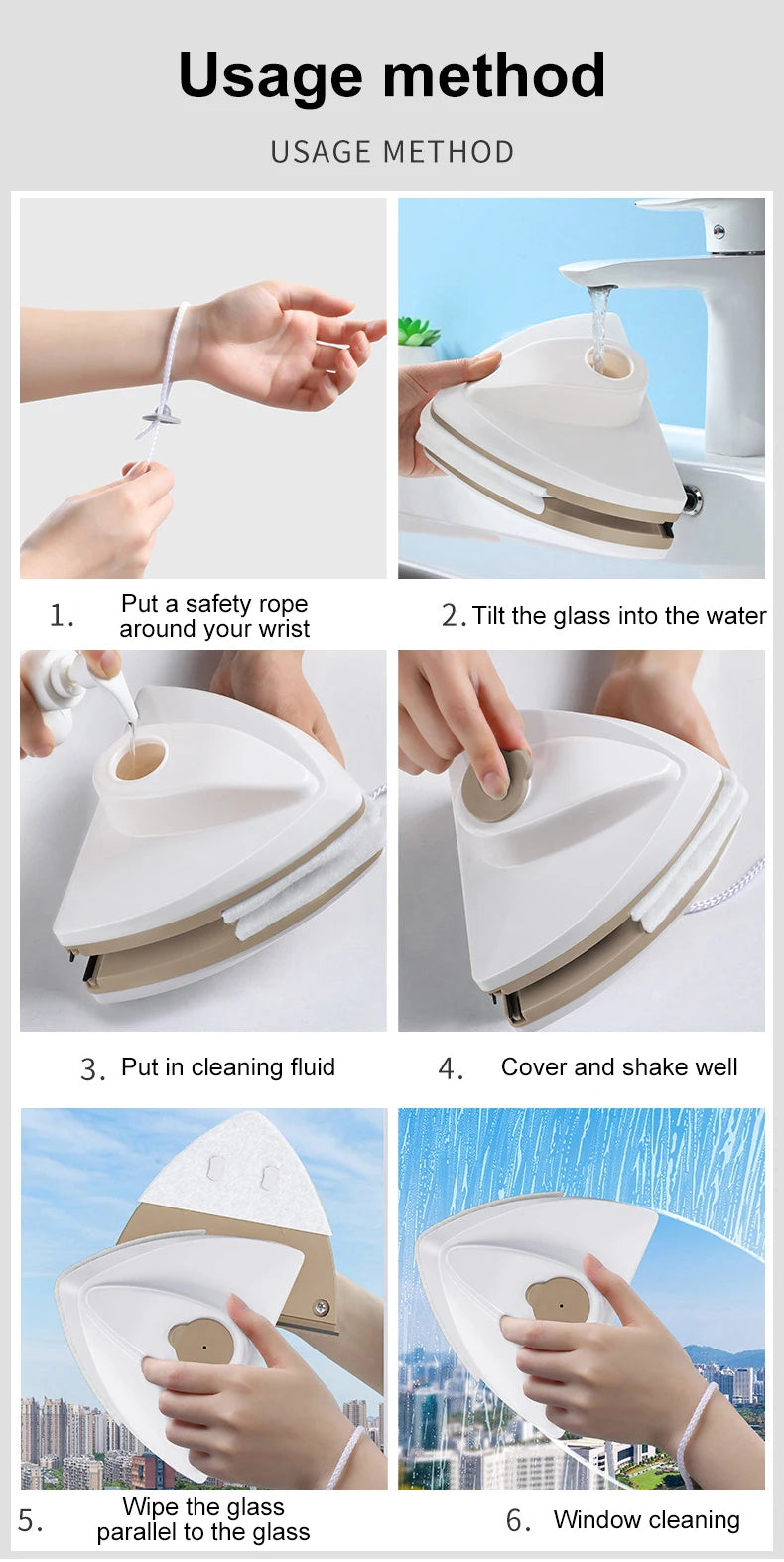 Magnetic Window Cleaner Brush Double-Side Automatic Water Discharge Wiper Glass Window Brush Cleaning Household Tools Cleaning