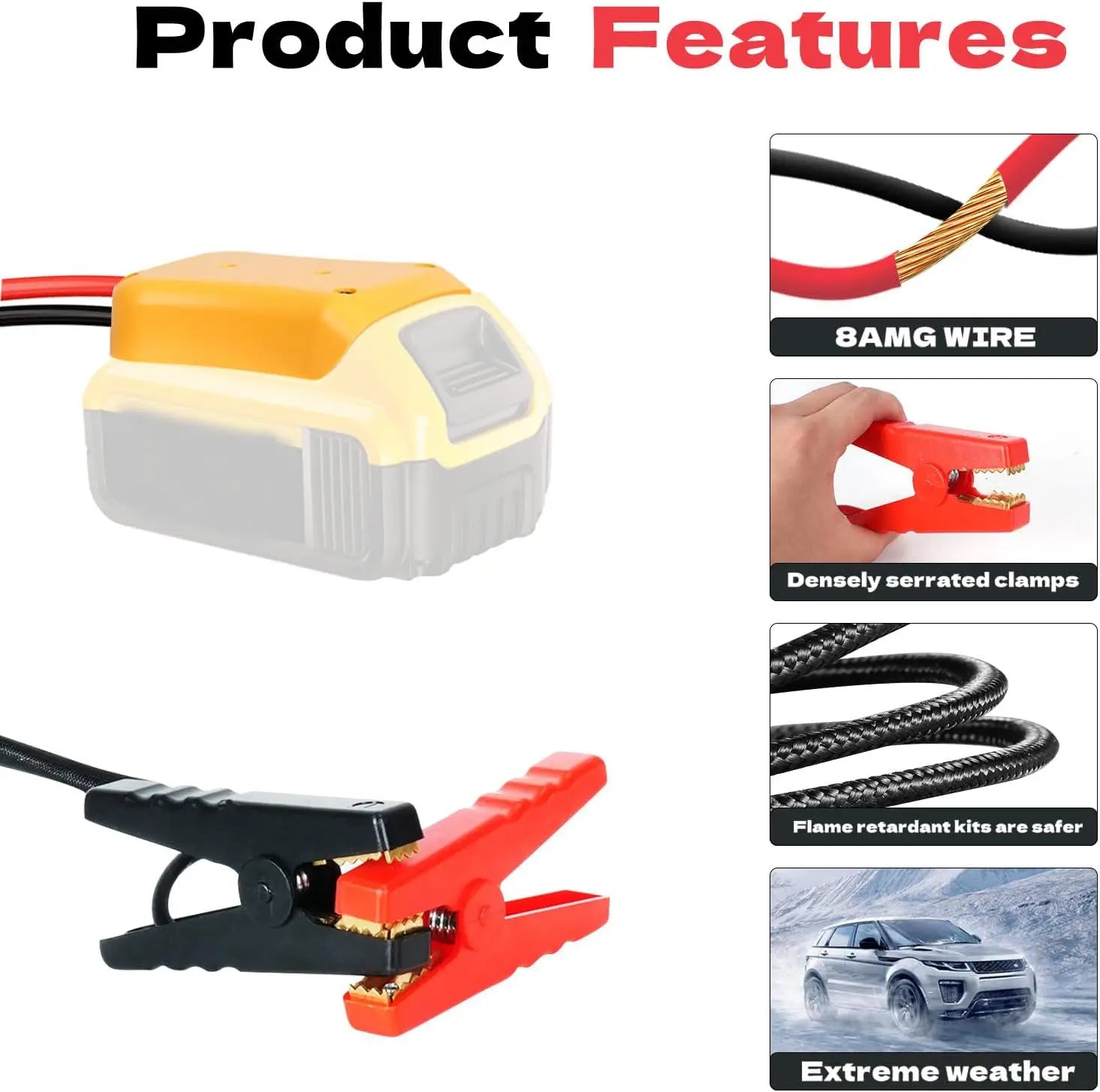 Dewalt 20V Battery Jumper Cables Adapter for 12V Vehicles