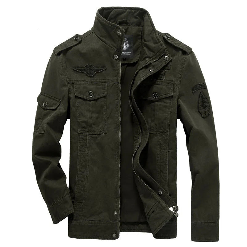 High-quality men's military jacket 2023 new multi-pocket collar embroidered sleeve pilot tooling plus size cotton jacket men