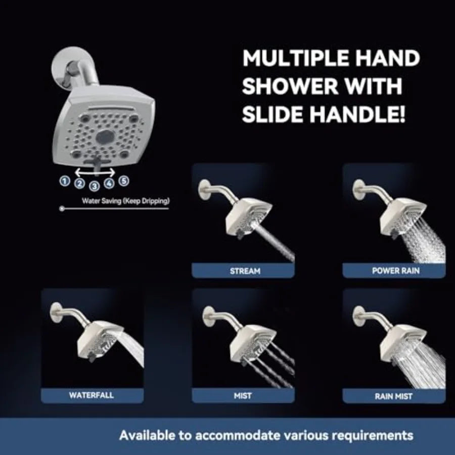 Brushed Nickel Shower Faucet Set with Tub Spout & Valve