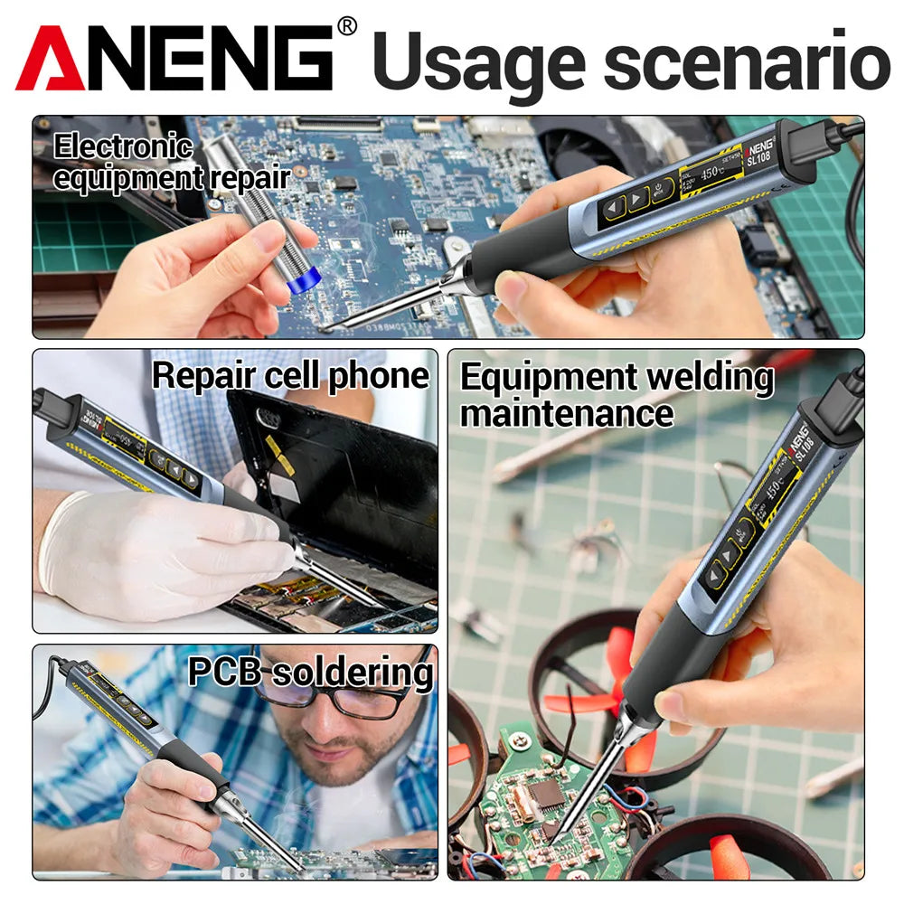 ANENG SL108 Electric Soldering Irons kit PD 96W QC Adjustable Temperature Fast Heat Portable Digital Smart Soldering Iron Tools