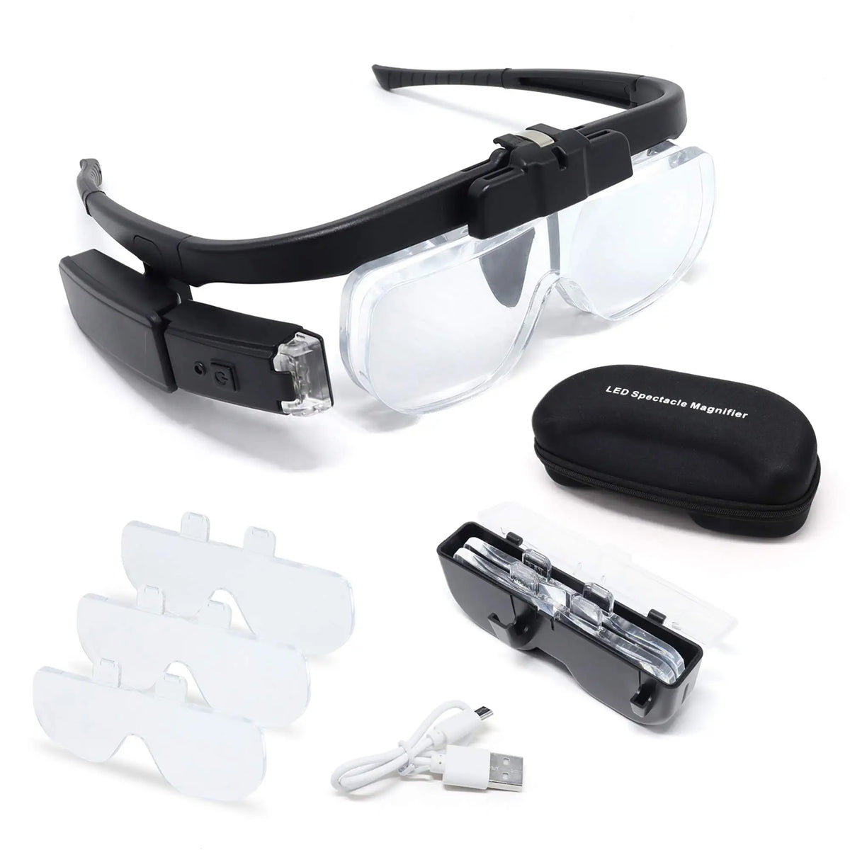 Rechargeable LED Magnifying Glasses with Three Lenses