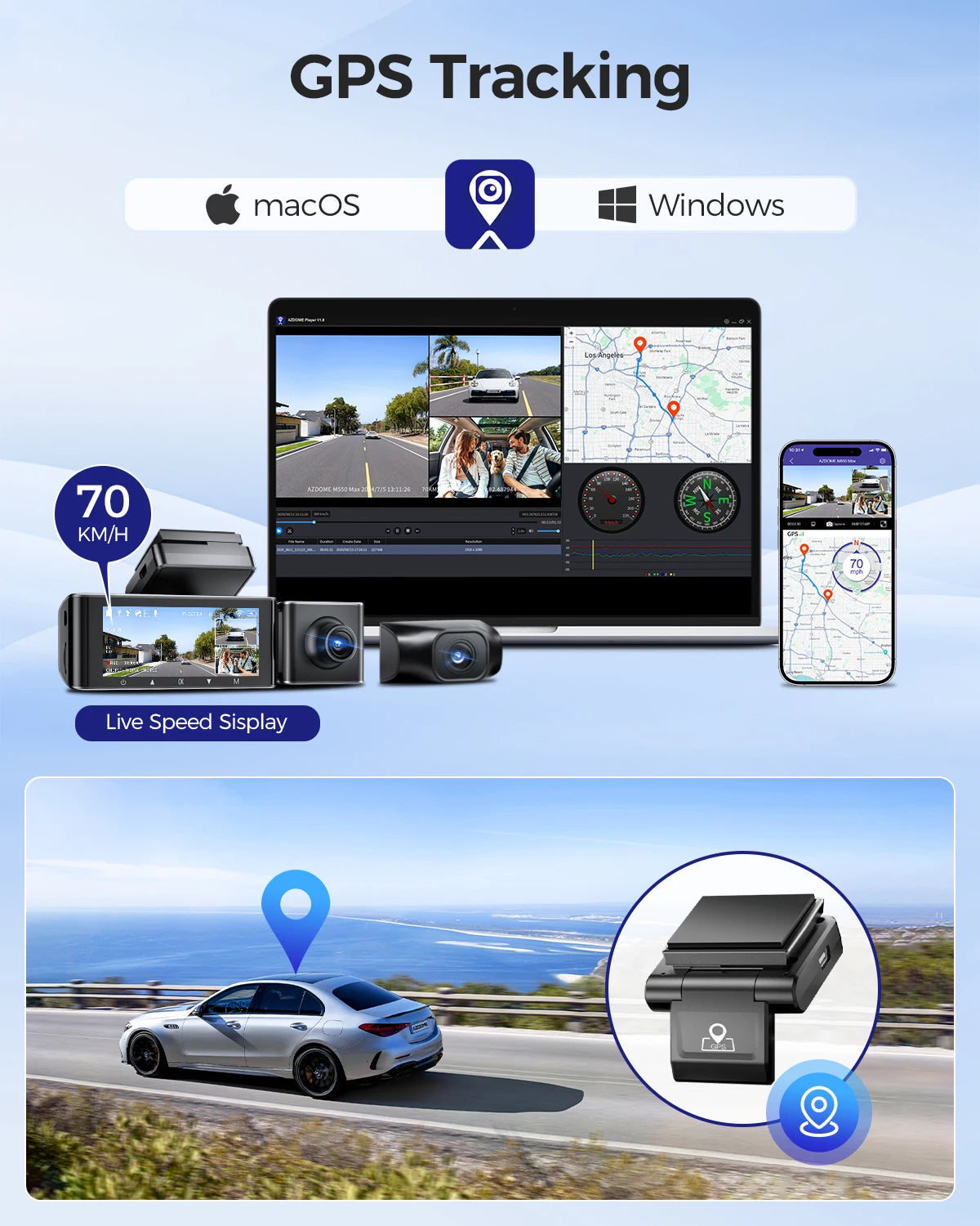 4K 3 Channel Dash Cam with WiFi, GPS, IR Night Vision and Parking Mode